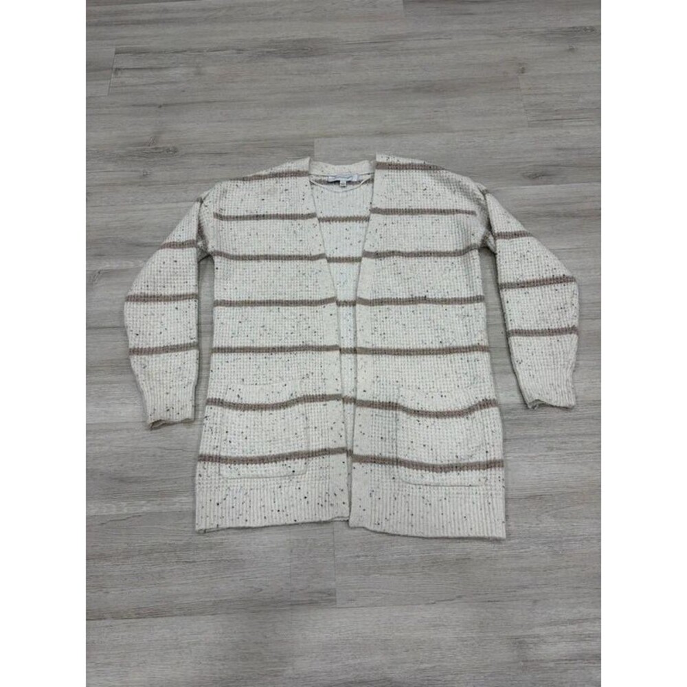 Madison Gray Boucle Soft Cream Striped Cardigan Sweater